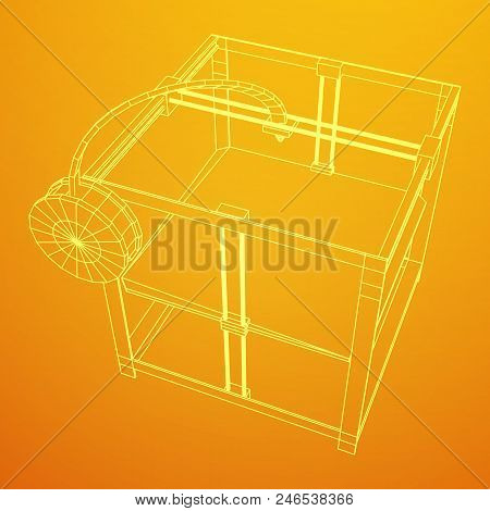 3d Printer Wireframe Low Poly Mesh Vector Illustration