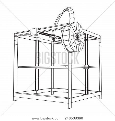 3d Printer Wireframe Low Poly Mesh Vector Illustration