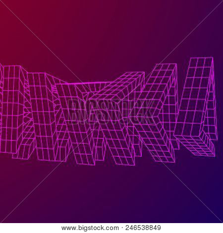 Futuristic Tunnel Of Wireframe Low Poly Mesh Construction. Futuristic Background, Business Concept. 
