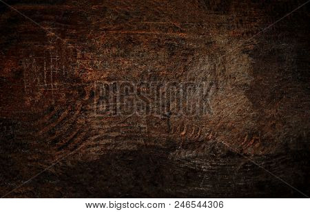 Dark Wood Bark Texture Background With Old Natural Pattern. Dark Brown Wooden Surface
