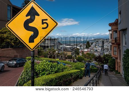 View Of Lombard Street Landscape In San Francisco.