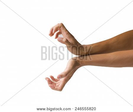 Clipping Path Hand Gestures Isolated On White Background. Hand Mimicking The Famous Japanese Animati