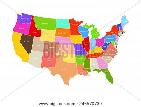 United States Of America Map Isolated On White Background. Usa Vector Illustration. Colorful Territo