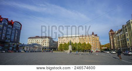 Vyborg, Russia - Oct 6, 2016. City Square In Vyborg, Russia. Vyborg Stands At The Head Of Vyborg Bay
