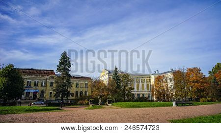 Vyborg, Russia - Oct 6, 2016. City Square In Vyborg, Russia. Vyborg Stands At The Head Of Vyborg Bay