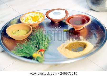 Tel Baan Ritual In Indian Wedding. Tel Baan Is A Ritual For Hindu.