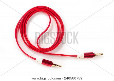 .a Cord With A 3.5Mm Bright Red Connector On A White Background