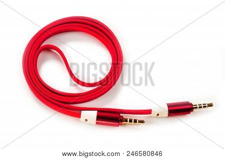 .a Cord With A 3.5Mm Bright Red Connector On A White Background