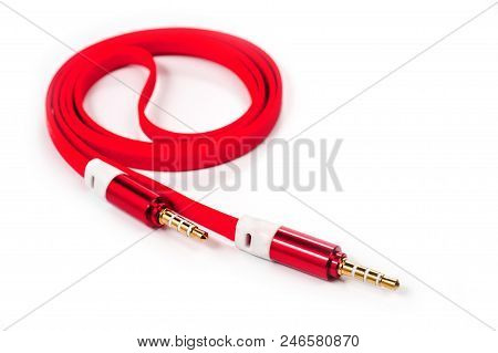 .a Cord With A 3.5Mm Bright Red Connector On A White Background