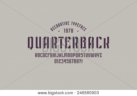 Stencil-plate Narrow Sans Serif Font In Sport Style. Letters And Numbers For Logo And Emblem Design.