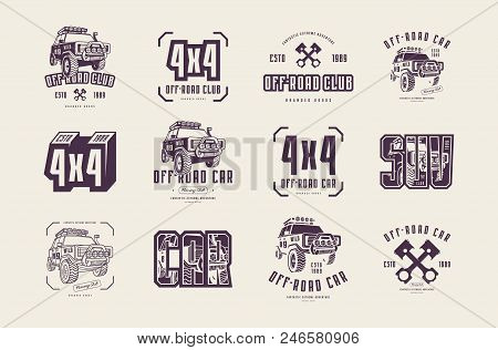 Stock Vector Set Of Off-road Club Emblems. Sticker Design For Your Car Or T-shirt. Isolated On White