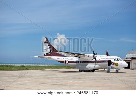 Hua Hin,thailand- May 21,2018: Casa/iptn Cn-235-220m No.28064 Royal Thai Police At Hua Hin Airport W