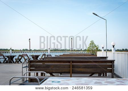 Sea View Table And Blue Sky Background