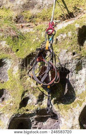 Harness Is Prepared For Climbing In Saxon Switzerland (lilienstein Mountain), Königstein, Germany
