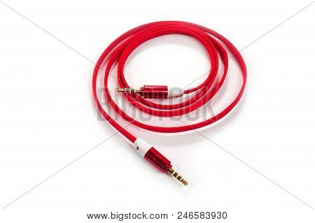 .a Cord With A 3.5Mm Bright Red Connector On A White Background