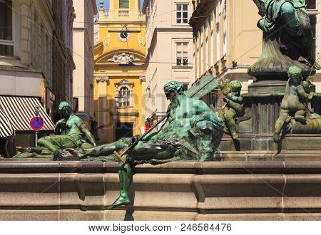 View Of The Donnerbrunnen Fountain In Vienna, Austria