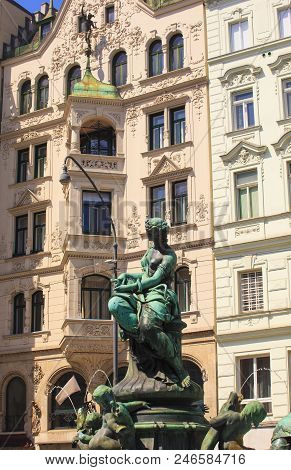 View Of The Donnerbrunnen Fountain In Vienna, Austria