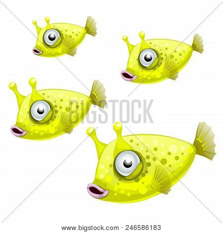 A Set Of Cowfish Isolated On White Background. Vector Cartoon.