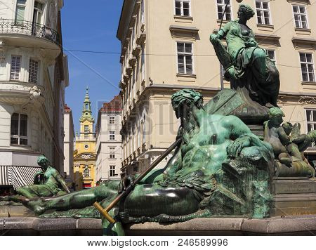 View Of The Donnerbrunnen Fountain In Vienna, Austria