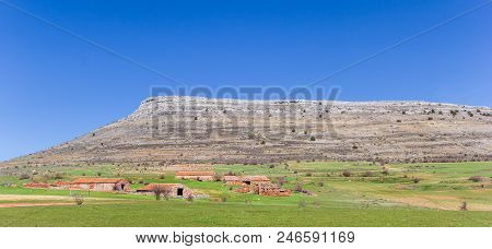 Panorama Of Old Farms In The Landscape Of Castilla Y Leon Near Atienza, Spain