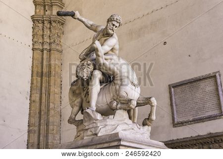 Statue Hercules And Nessus Made In 1599 In Loggia Dei Lanzi In Florence, Italy