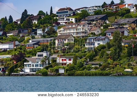 View At Town Weggis On Lucerne Lake In Switzerland
