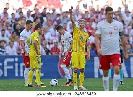 Marseille, France - June 21, 2016: Olexandr Zinchenko Of Ukraine Raised His Hand During The Uefa Eur