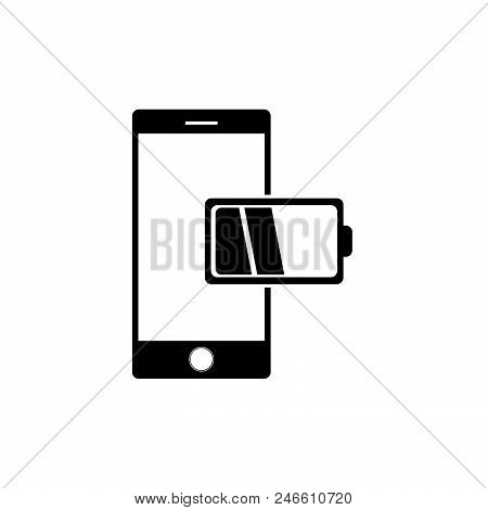 Mobile Phone Low Battery Charge. Mobile Phone Icon Vector In Modern Flat Style For Web, Graphic And 