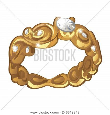 Exclusive Ring Made Of Gold With Inlaid Diamonds Isolated On White Background. An Instance Of Boutiq