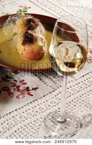 Baked Apple In Sirup With Goblet Wine