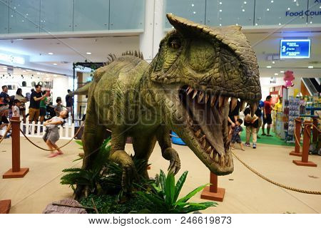 Singapore-june 17, 2018:  A Dinosour Model Display Inside Marina Square In Singapore.