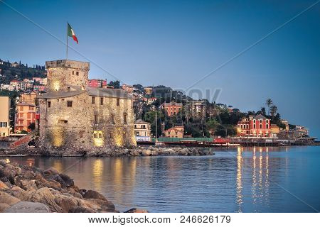 Italian Castle At Twilight - Rapallo - Genoa - Italian Riviera By Night