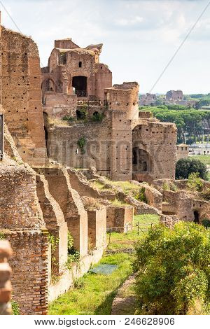 Ancient Ruins Of Domus Severiana On Palatine Hill, Rome, Italy, Europe