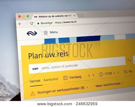 Amsterdam, The Netherlands - June 24, 2018: Website Of The Dutch Railways (dutch: Nederlandse Spoorw