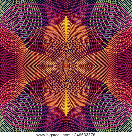 Retro Psychedelic Background. Seamless Vector Patten With Hypnotize Smooth Line. Abstract Vector Gra