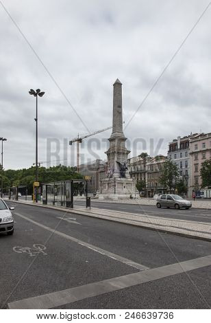 Lisbon, Portugal, 10 June 2018: Monument To The Restorers At Restauradores Square In Lisbon, Portuga