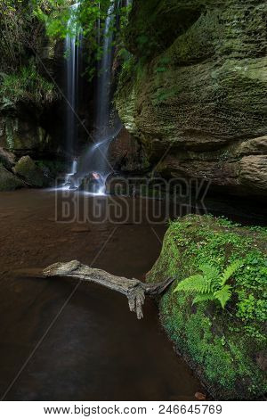 Stunning Waterfall Landscape At Roughting Linn In Northumberland National Park In England