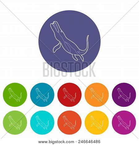 Underwater Dinosaur Icons Color Set Vector For Any Web Design On White Background