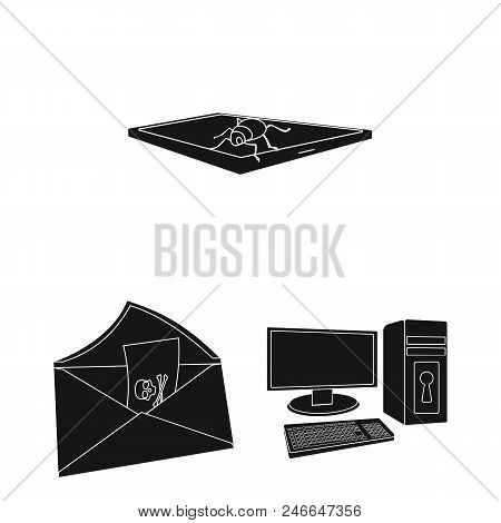 Hacker And Hacking Black Icons In Set Collection For Design. Hacker And Equipment Vector Symbol Stoc