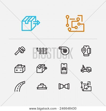 Auto Icons Set. App Taxi And Auto Icons With Logistic, Safe Travel And Delivery Logistic. Set Of Mod