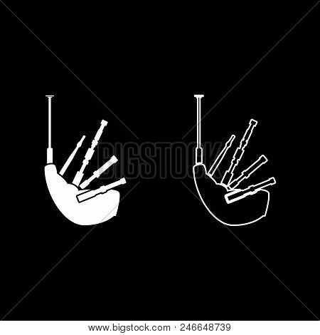 Bagpipes Icon Set White Color Vector Illustration Flat Style Simple Image