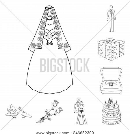 Wedding And Attributes Outline Icons In Set Collection For Design.newlyweds And Accessories Vector S