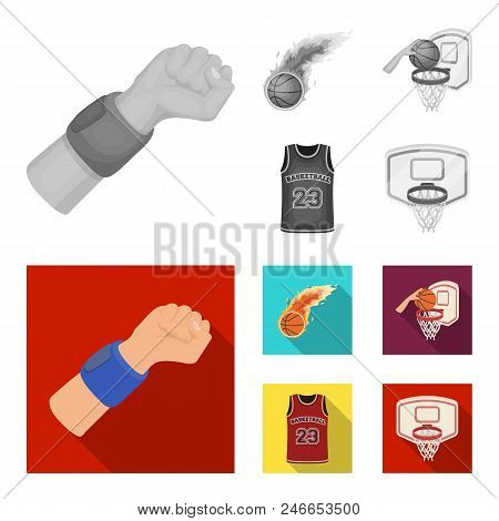 Basketball And Attributes Monochrome, Flat Icons In Set Collection For Design.basketball Player And 