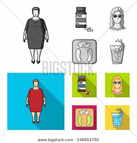 Full Woman, A Girl With Glasses, A Scales With Exquisite Result. Diabeth Set Collection Icons In Mon