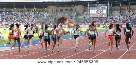 Stockholm, Sweden - Jun 10, 2018: Start Of The 1500m Women Competition In Iaaf Diamond League Bauhau