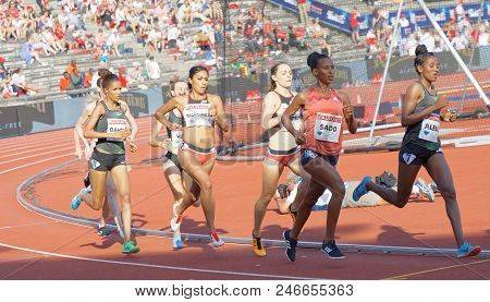 Stockholm, Sweden - Jun 10, 2018: Running Athletes In The 1500m Women Competition In Iaaf Diamond Le