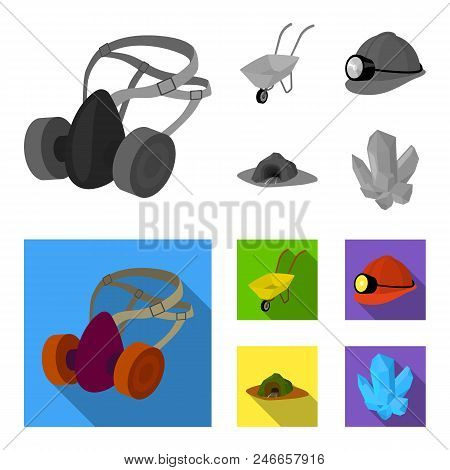 Headphones And Raspirator, Wheelbarrow, Helmet With A Lantern, The Entrance To The Mine.mining Indus