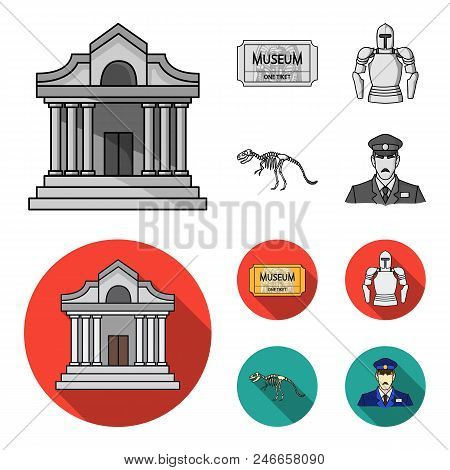 Picture, Sarcophagus Of The Pharaoh, Walkie-talkie, Crown. Museum Set Collection Icons In Monochrome