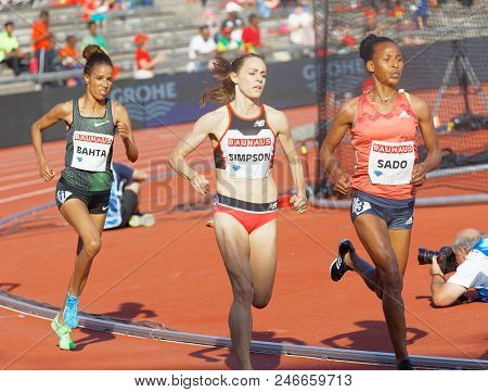 Stockholm, Sweden - Jun 10, 2018: Running Athletes In The 1500m Women Competition In Iaaf Diamond Le