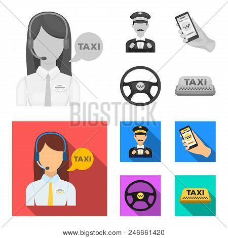 A Taxi Driver With A Microphone, A Taxi Driver At The Wheel, A Cell Phone With A Number, A Car Steer